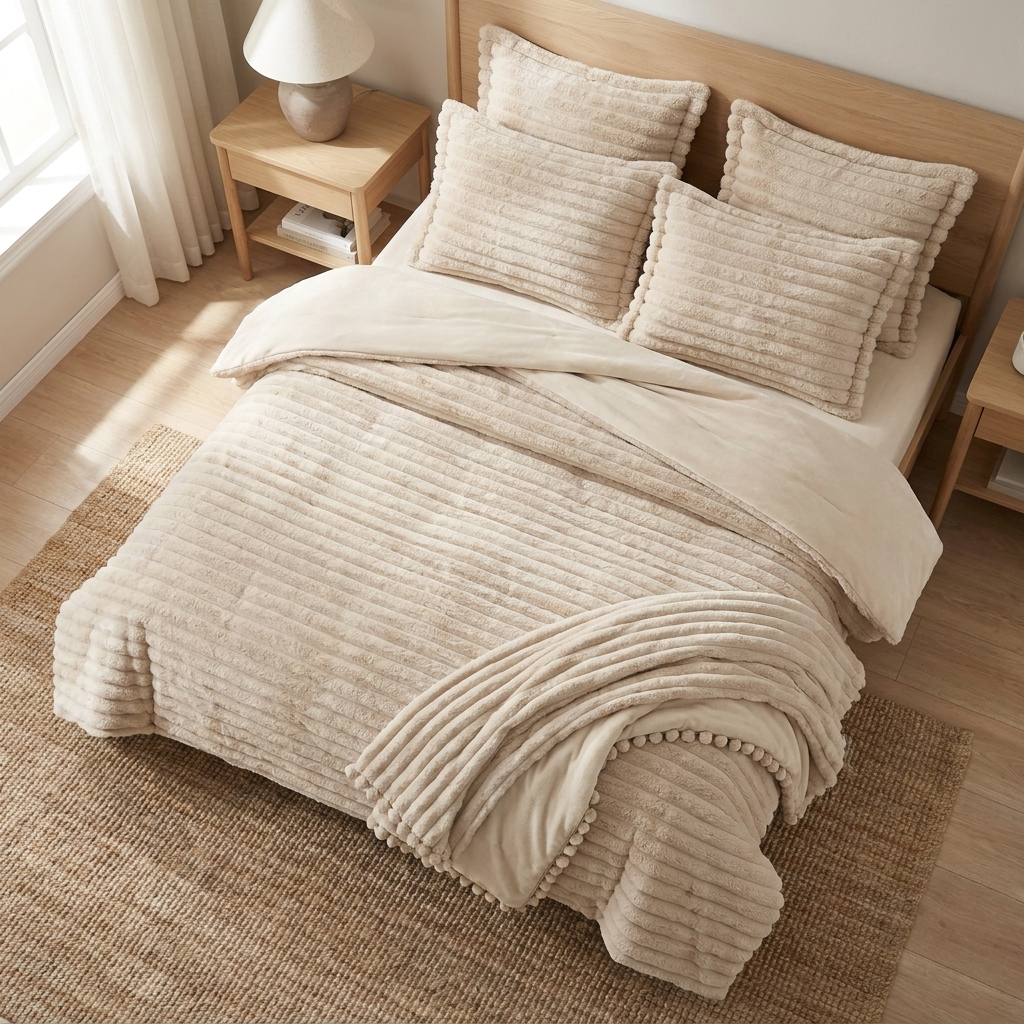 IMAGE: Comforter draped generously past both edges of bed